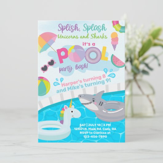 Splash Pool Party Geburtstag einladen. Einladung (Stehend Vorderseite)
