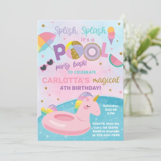 Splash Pool Party Geburtstag einladen. Einladung (Stehend Vorderseite)
