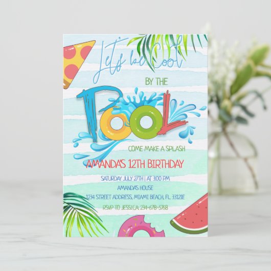 Splash Pool Party Geburtstag Einladung (Stehend Vorderseite)