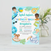 Splash Pool Party Geburtstagseinladung - Junge Einladung (Stehend Vorderseite)