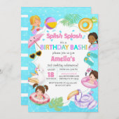 Splash Pool Party Geburtstagsfeier Einladung - Mäd (Vorne/Hinten)