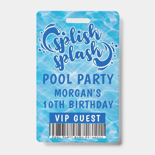 Splash Pool Party VIP Einladung Ausweis (Vorderseite)