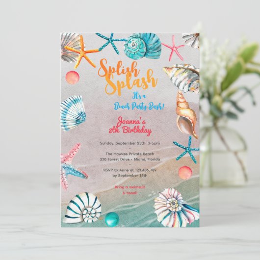 Splash Sommerstrand Geburtstagsparty Einladung (Stehend Vorderseite)