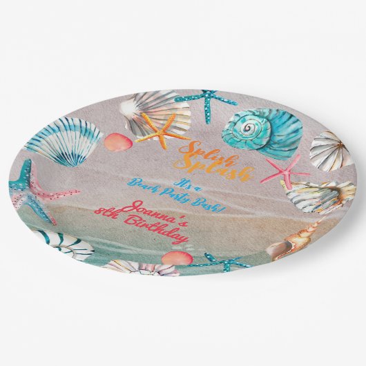 Splash Sommerstrand Geburtstagsparty Pappteller (Schrägansicht)