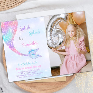 Splash Splish Mermaid Birthday Einladungen w Foto