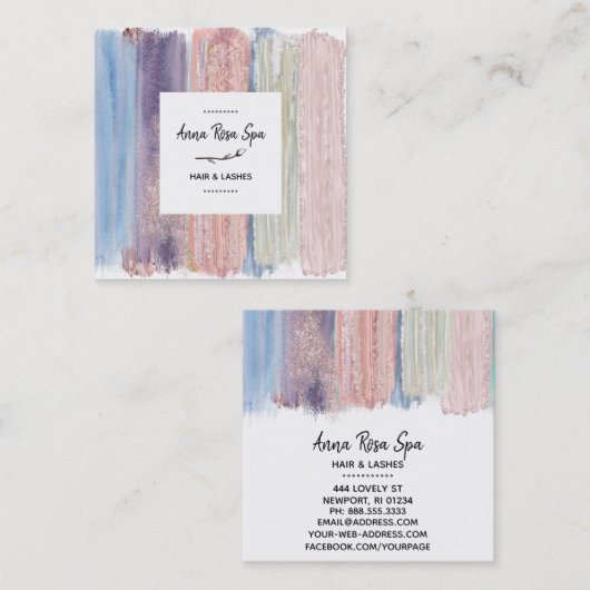 *~* Splash Streifen Gold Glitzer Rose Bud Quadratische Visitenkarte (Vorne/Hinten)