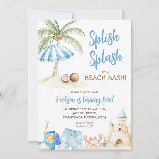 Splash Summer Beach Bash Boy Birthday Einladung (Vorderseite)