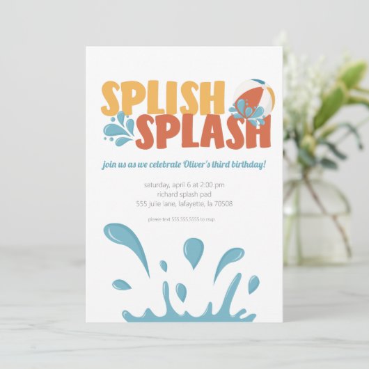 Splash Summer Birthday Bash Einladungen (Stehend Vorderseite)
