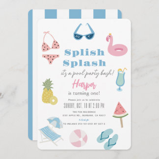Splash Summer Pool Party Girl 1. Geburtstag Einladung