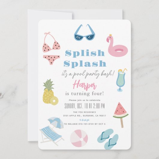 Splash Summer Pool Party Girl Einladung (Vorderseite)
