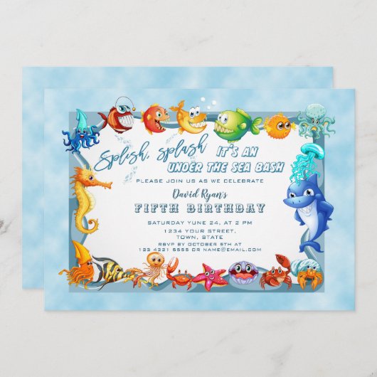 Splash unter dem Meeresjunge Einzigartig Geburtsta Einladung (Vorne/Hinten)