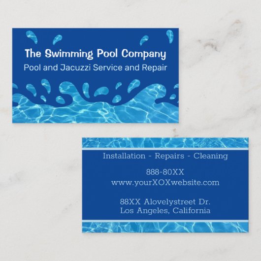 Splash Water Pool Maintenance oder Klempner Visitenkarte (Vorne/Hinten)