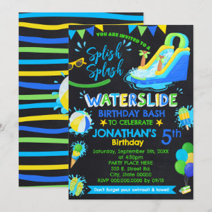 Splash Waterslide Geburtstagsparty Blue Green Einladung