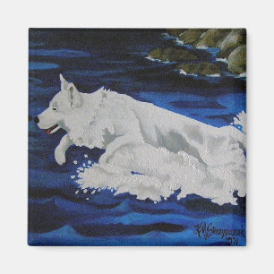Splash White German Shepherd Dog Magnet