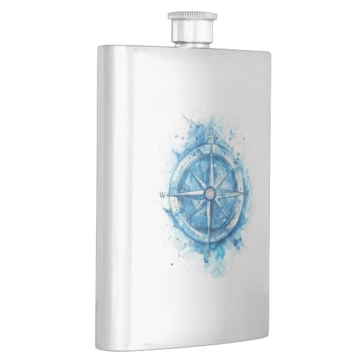 Splashed Compass - blaue künstlerische Aquarellfar Flachmann (Rechts)
