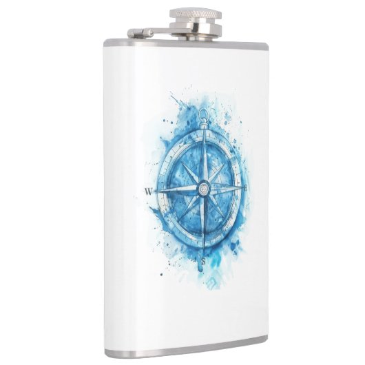 Splashed Compass - blaue künstlerische Aquarellfar Flachmann (Rechts)