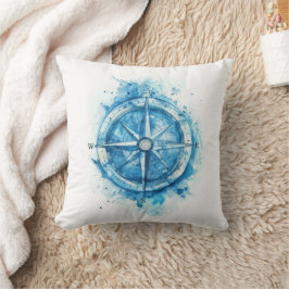 Splashed Compass - blaue künstlerische Aquarellfar Kissen