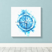 Splashed Compass - blaue künstlerische Aquarellfar Leinwanddruck (Insitu (Holzboden))
