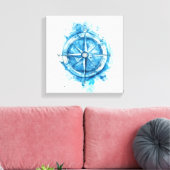 Splashed Compass - blaue künstlerische Aquarellfar Leinwanddruck (Insitu (Wohnzimmer))