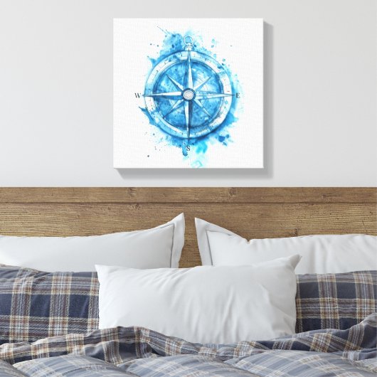 Splashed Compass - blaue künstlerische Aquarellfar Leinwanddruck (Insitu (Schlafzimmer))