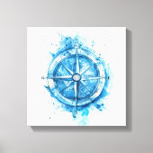Splashed Compass - blaue künstlerische Aquarellfar Leinwanddruck (Vorderseite)