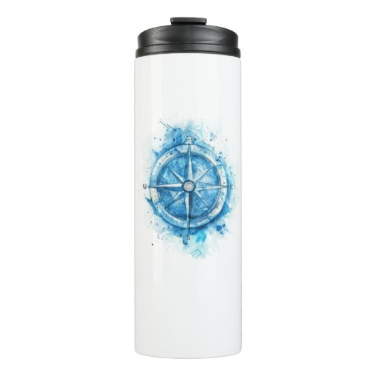 Splashed Compass - blaue künstlerische Aquarellfar Thermosbecher (Vorderseite)