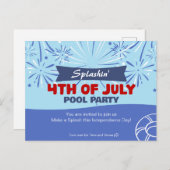 Splashin' 4. Juli Pool Party Einladungspostkarte (Vorne/Hinten)