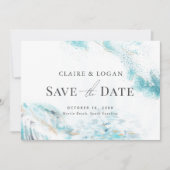 Splashing Blue Waves Coastal Hochzeit retten das D Einladung (Vorderseite)