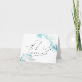 Splashing Blue Waves Coastal Wedding Dankeskarte