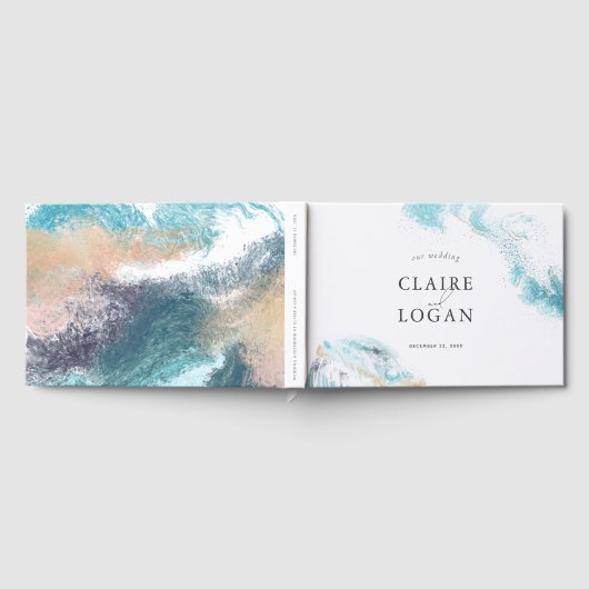 Splashing Blue Waves Coastal Wedding Gästebuch (Voll)