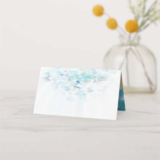 Splashing Blue Waves Coastal Wedding Platzkarte (Rückseite)