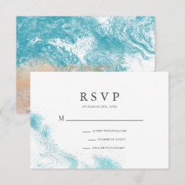 Splashing Blue Waves Coastal Wedding RSVP Card Karte