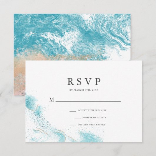 Splashing Blue Waves Coastal Wedding RSVP Card Karte (Vorne/Hinten)