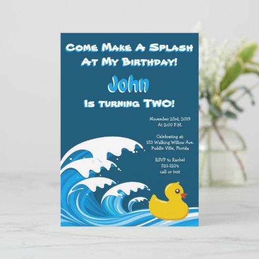 Splashing Duck 2. Geburtstag Party Einladung (Stehend Vorderseite)