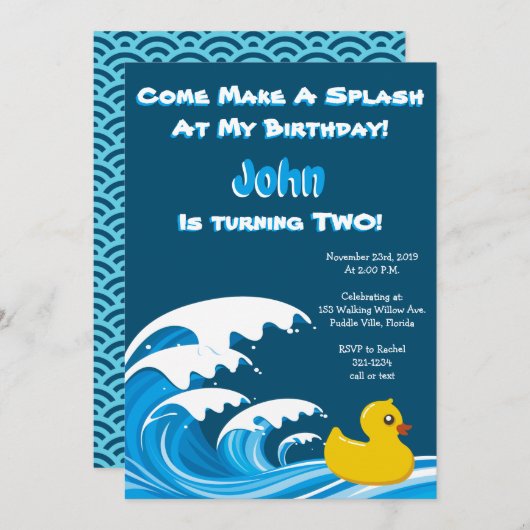 Splashing Enck 2. Geburtstag Party Einladung (Vorne/Hinten)