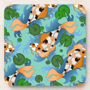 Splashing Koi Fish and Pond Lilies Custom Getränkeuntersetzer