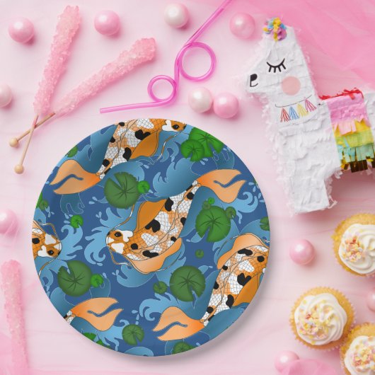 Splashing Koi Fish and Pond Lilies Custom Pappteller (Party)