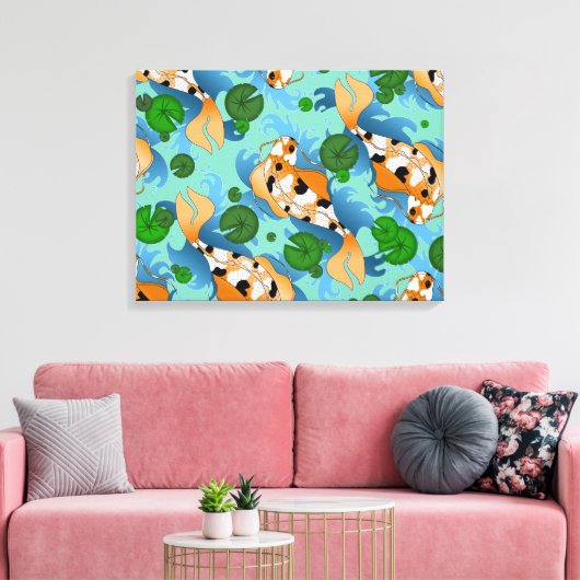 Splashing Koi Fish and Pond Lilies Leinwanddruck (Insitu (Wohnzimmer))