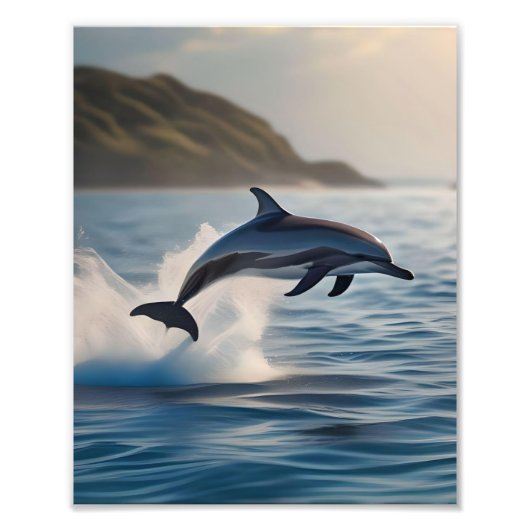 Splashing Leaping Dolphin: Ein Tanz der Freude im Fotodruck (Vorne)