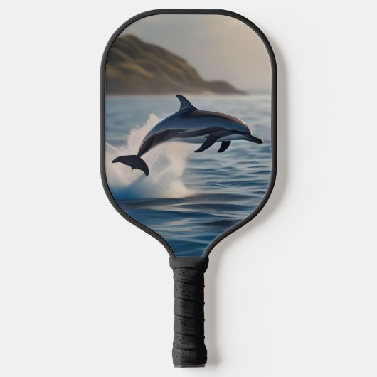 Splashing Leaping Dolphin: Ein Tanz der Freude im  Pickleball Schläger (Vorderseite)