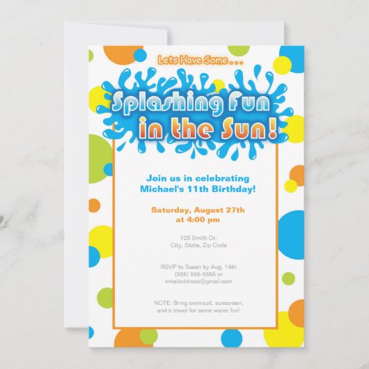 Splashing Spaß in der Sonne Einladung (Vorderseite)