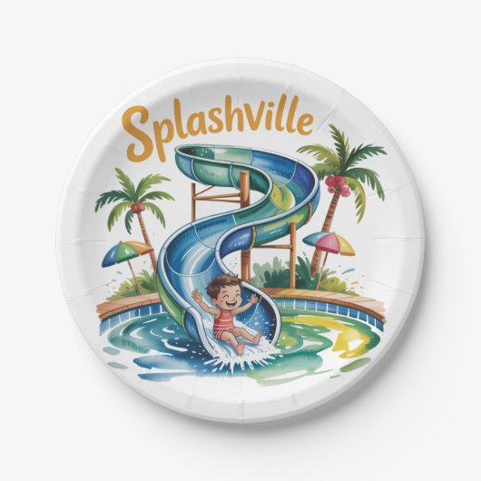 Splashville Water Slide Boy Birthday Party Pappteller (Vorderseite)