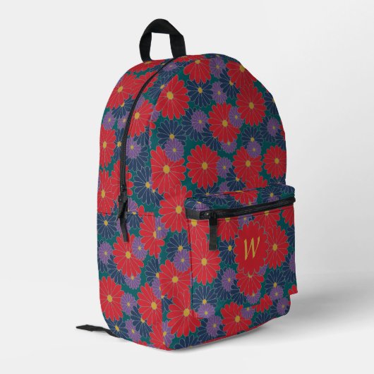 Splashy Fall Floral Bedruckter Rucksack (Rückseitige Ecke links)