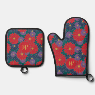 Splashy Fall Floral Ofenhandschuh & Topflappen-Set