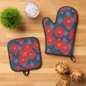 Splashy Fall Floral Ofenhandschuh & Topflappen-Set (Oben Unten)