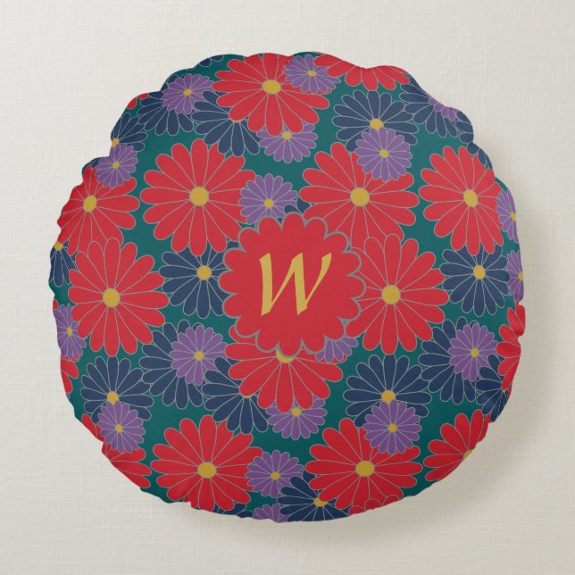 Splashy Fall Floral Round Kissen (Vorderseite)