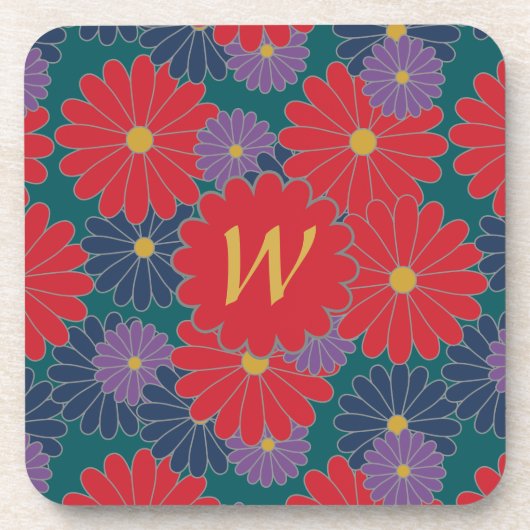 Splashy Fall Floral Square Untersetzer (Vorderseite)
