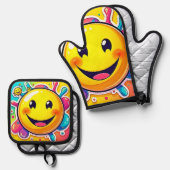 Splashy Happy Emoji Fun Ofenhandschuh & Topflappen-Set (Vorderseite/Rückseite)