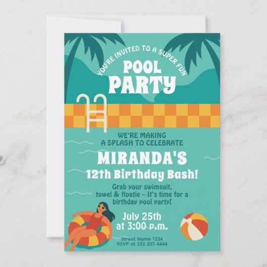 Splashy Pool Geburtstagsparty Einladung (Vorderseite)