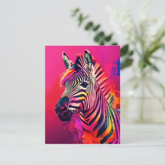 Splashy Rainbow Zebra Postcard Postkarte (Stehend Vorderseite)